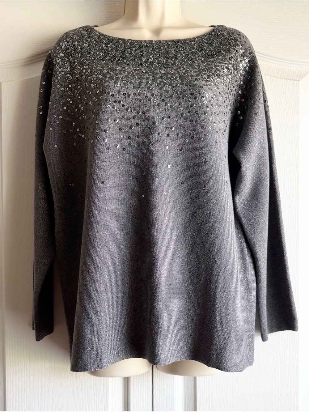 Chico’s Bateau Neck Metallic Ombre Sequin Pullover Sweater - Picture 2 of 7